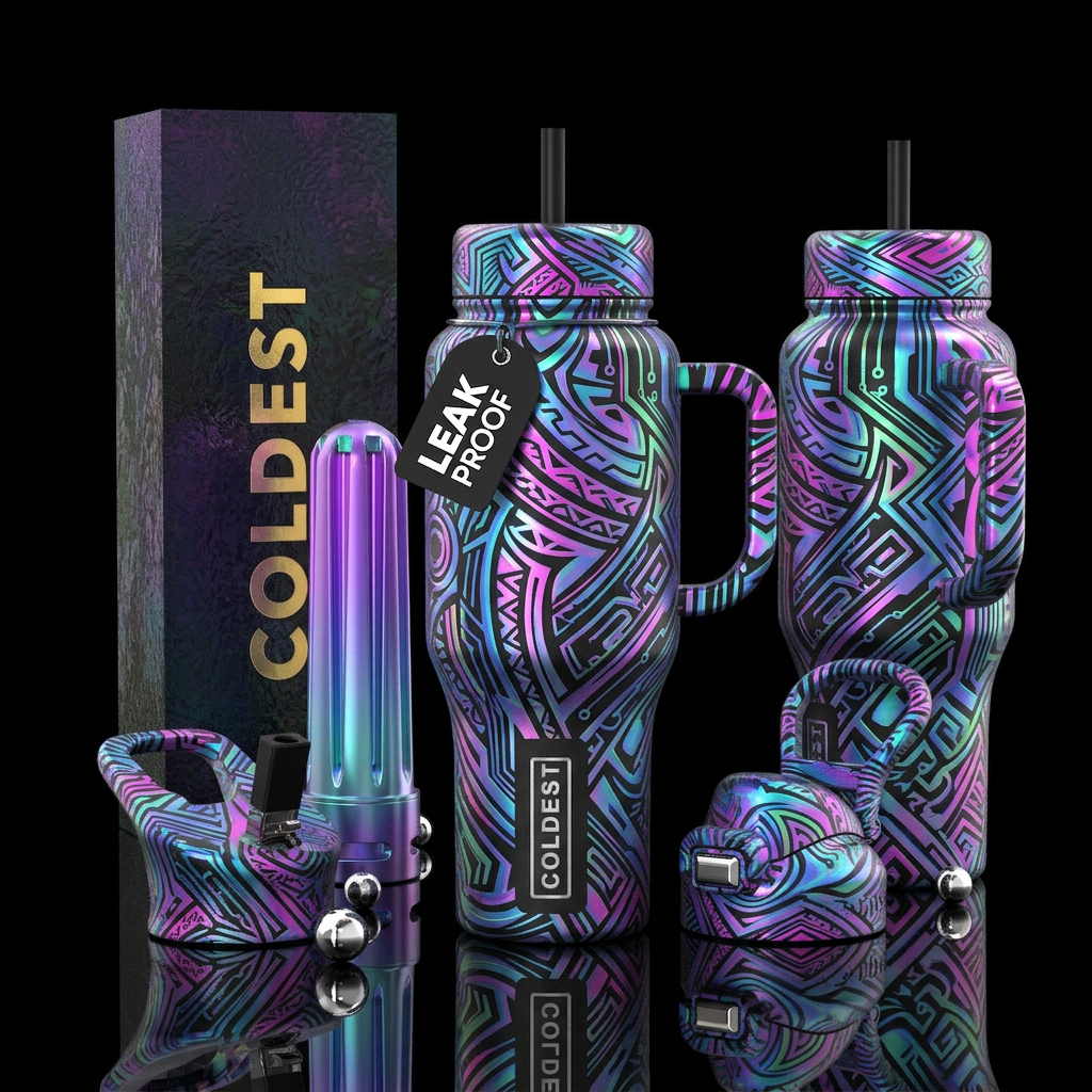 Tumbler inspired by a futuristic tumbler, realism,... water bottle design