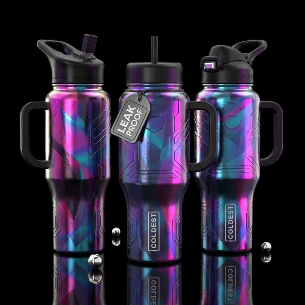 Tumbler inspired by a futuristic tumbler, realism,... water bottle design