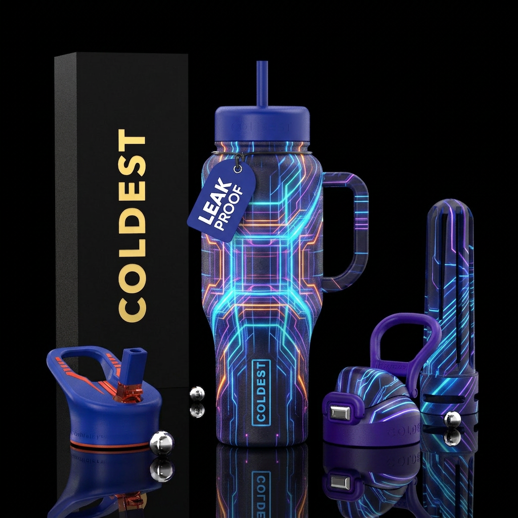 Tumbler inspired by a futuristic tumbler, realism,... water bottle design