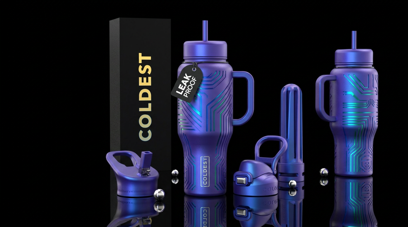 Tumbler inspired by a futuristic tumbler, realism,... water bottle design