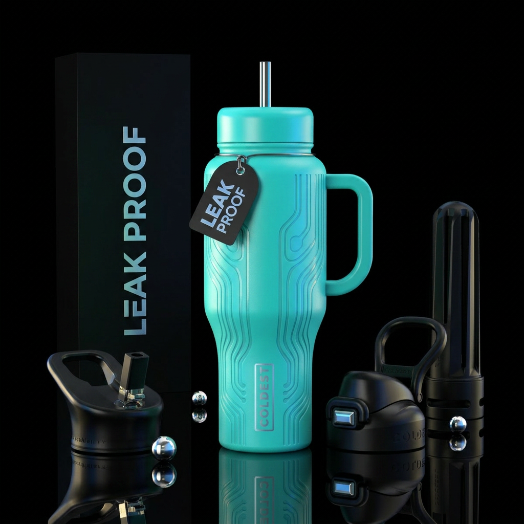 Tumbler inspired by a futuristic tumbler, realism,... water bottle design
