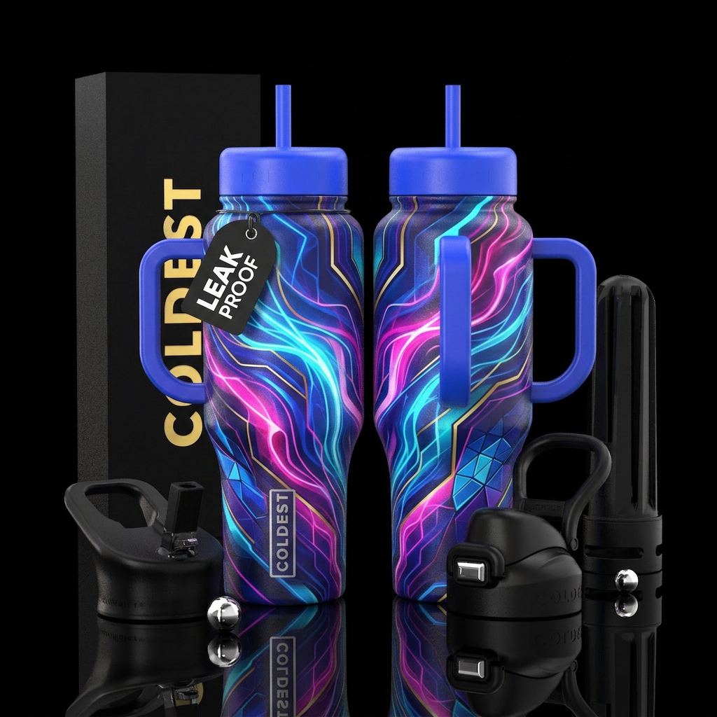 Tumbler inspired by a futuristic tumbler, realism,... water bottle design