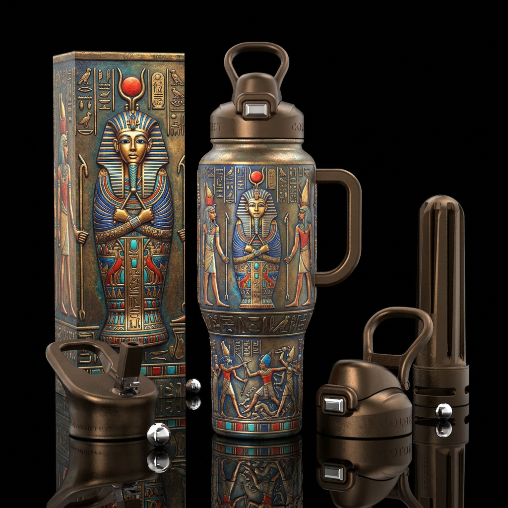 Tumbler inspired by a ancient tumbler, realism, pl... water bottle design