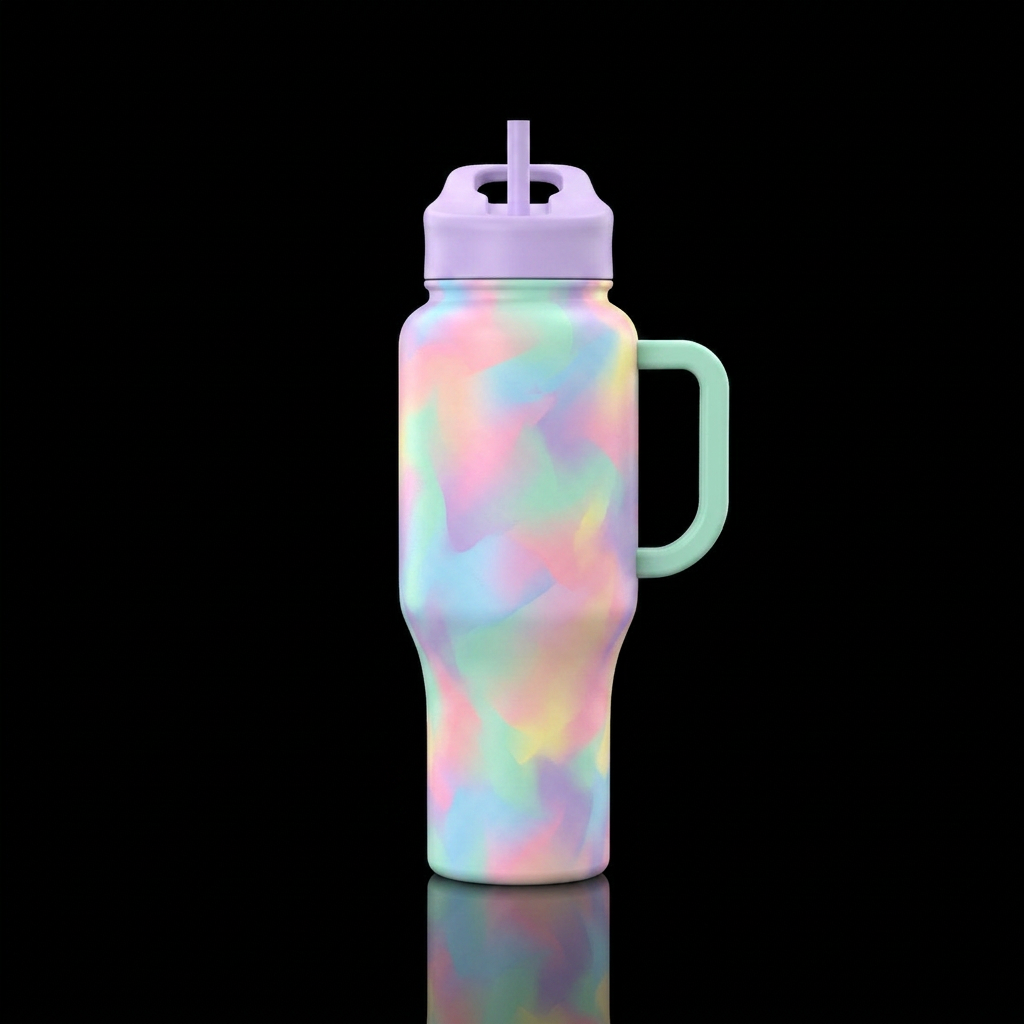 Tumbler is covered in soft pastel colors water bottle design