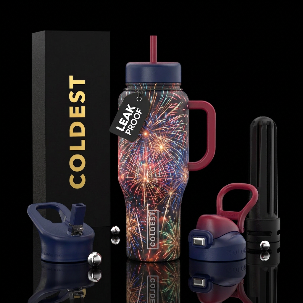 Tumbler is a glowy firework explosion water bottle design