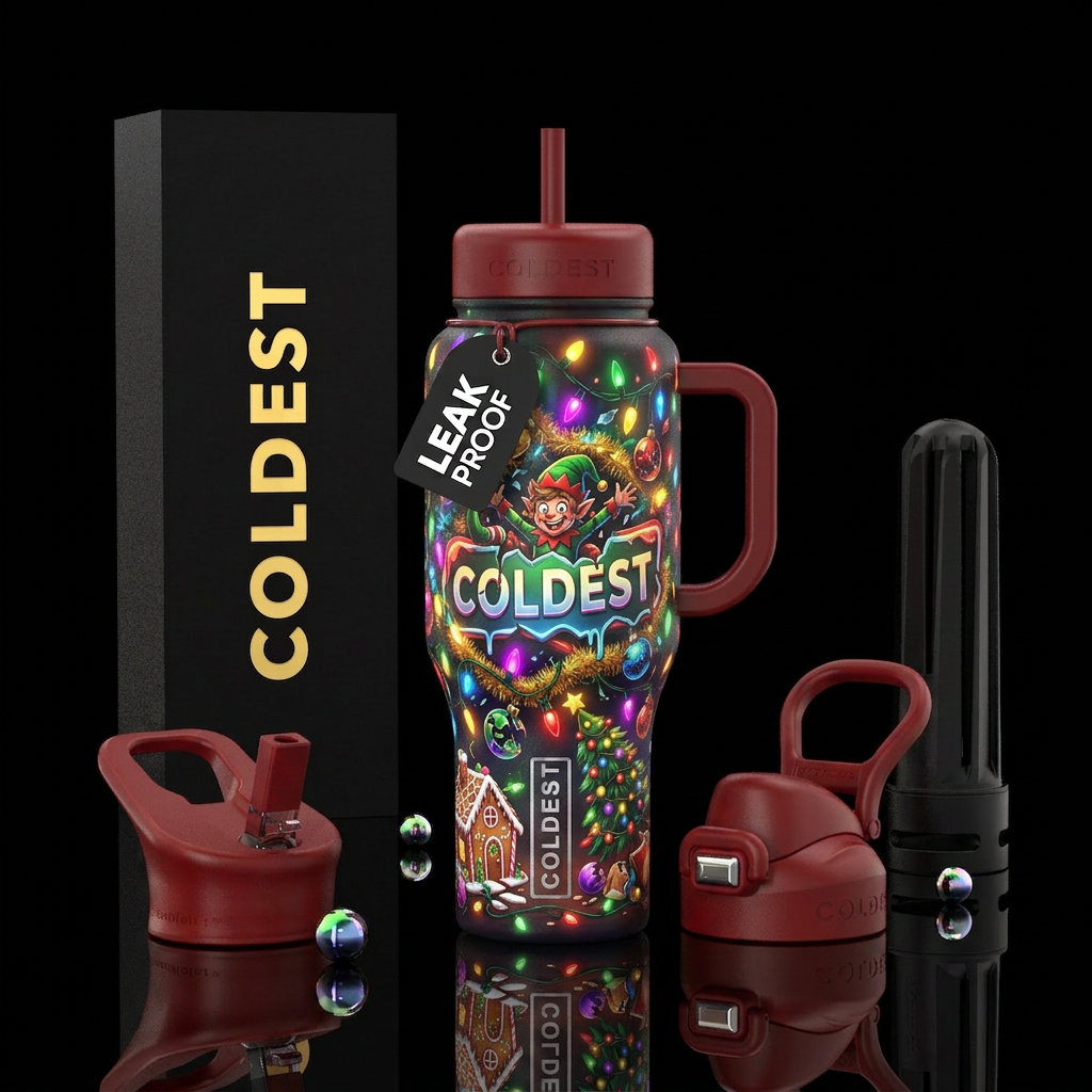 Christmas disaster, funny, glowy water bottle design