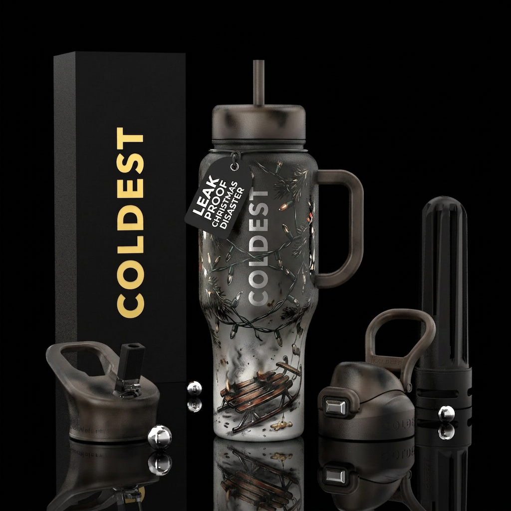 Christmas disaster, funny, glowy water bottle design