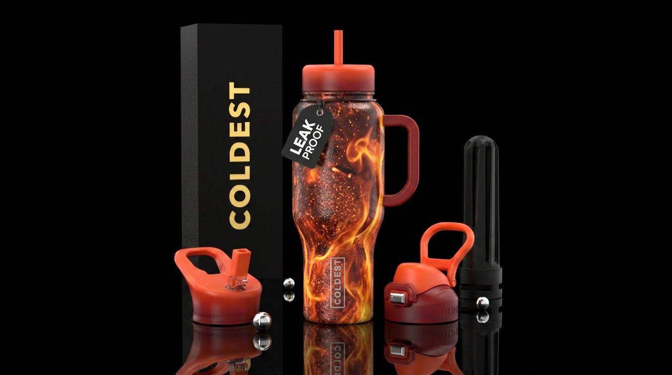 Shimmery, glowy, embers and fire water bottle design