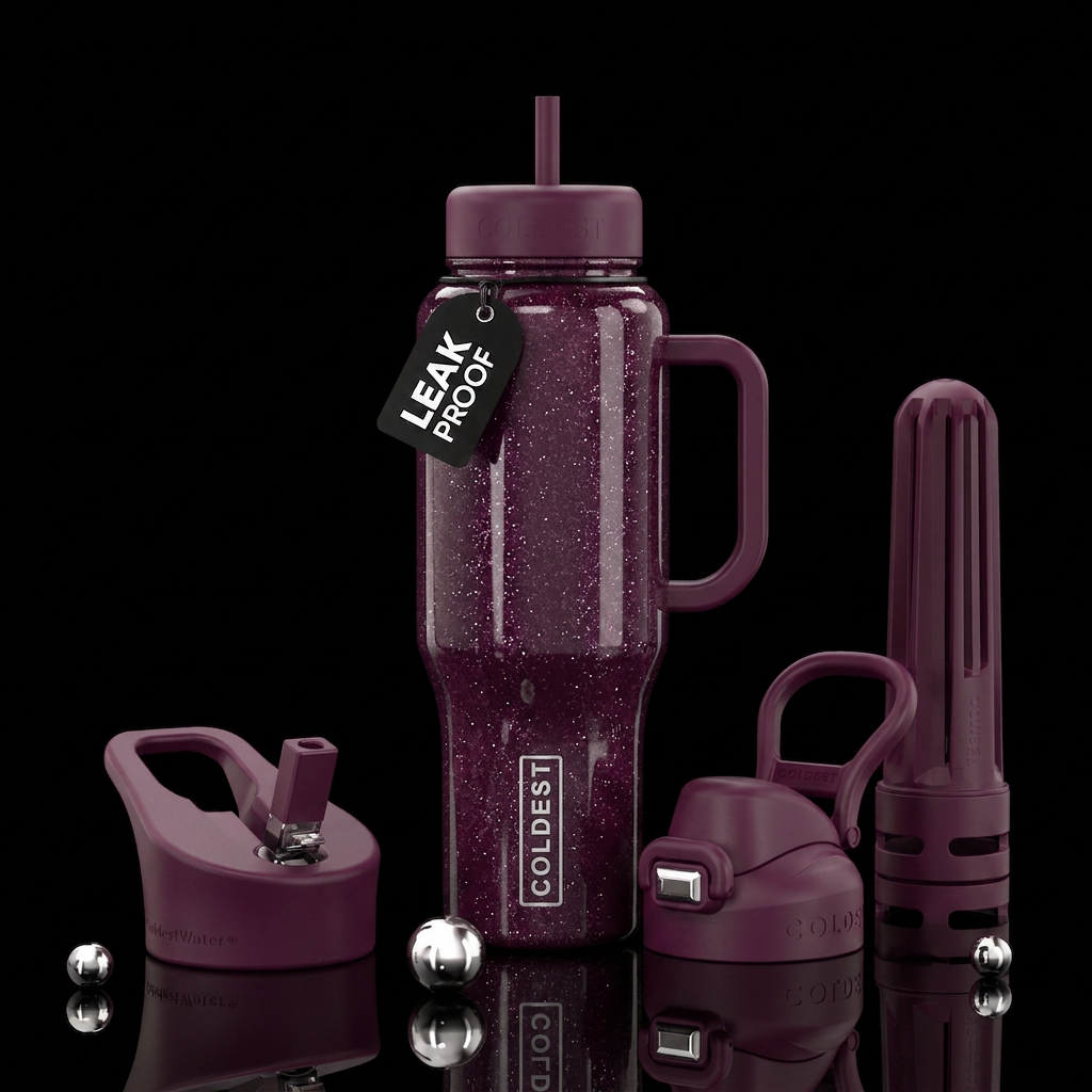 Sparkling blueberry  wine color water bottle design