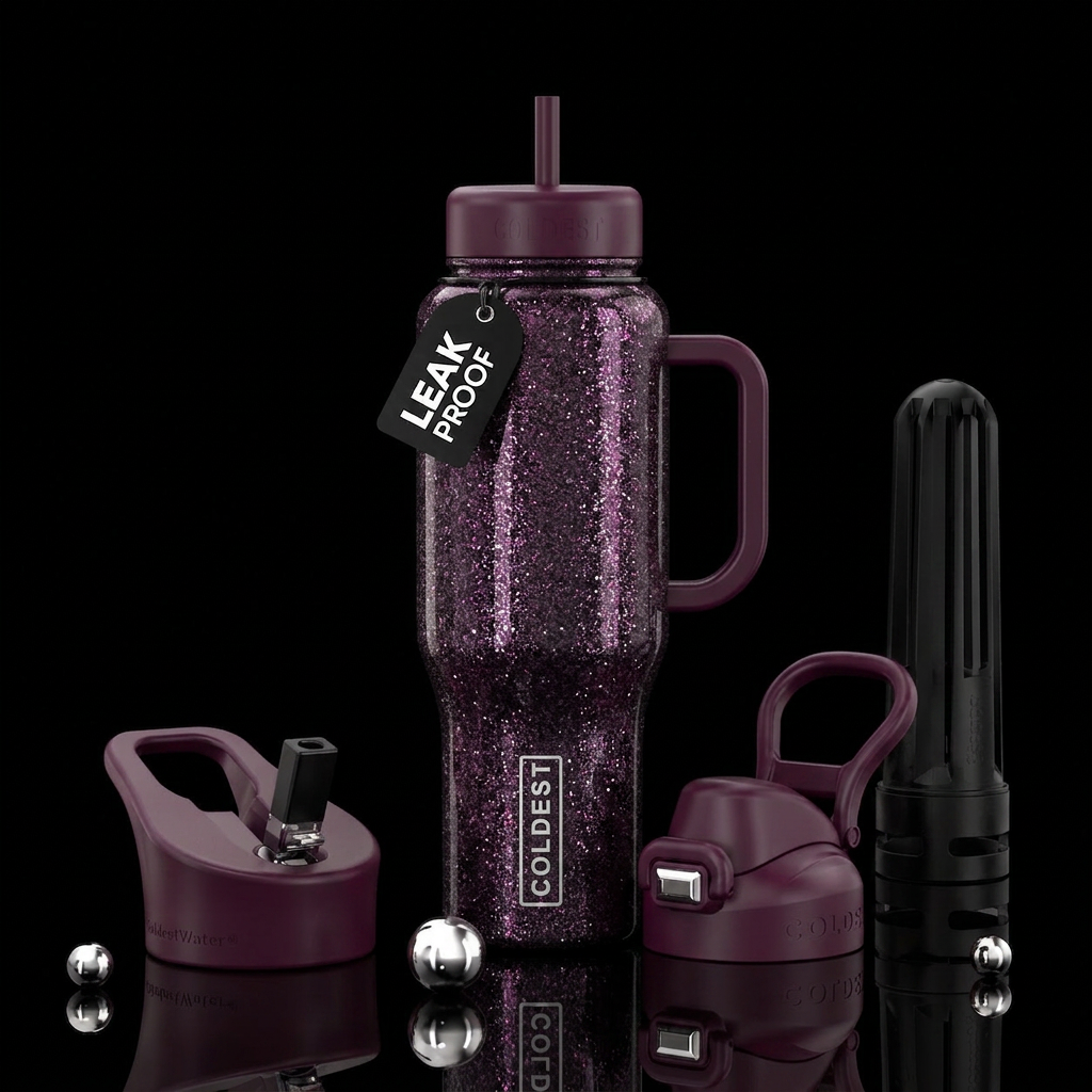 Sparkling blackberry  wine color water bottle design