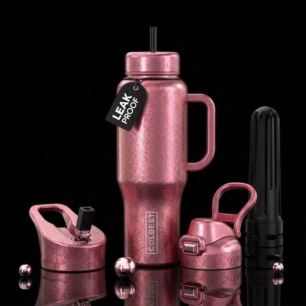 Sparkling blush wine color water bottle design
