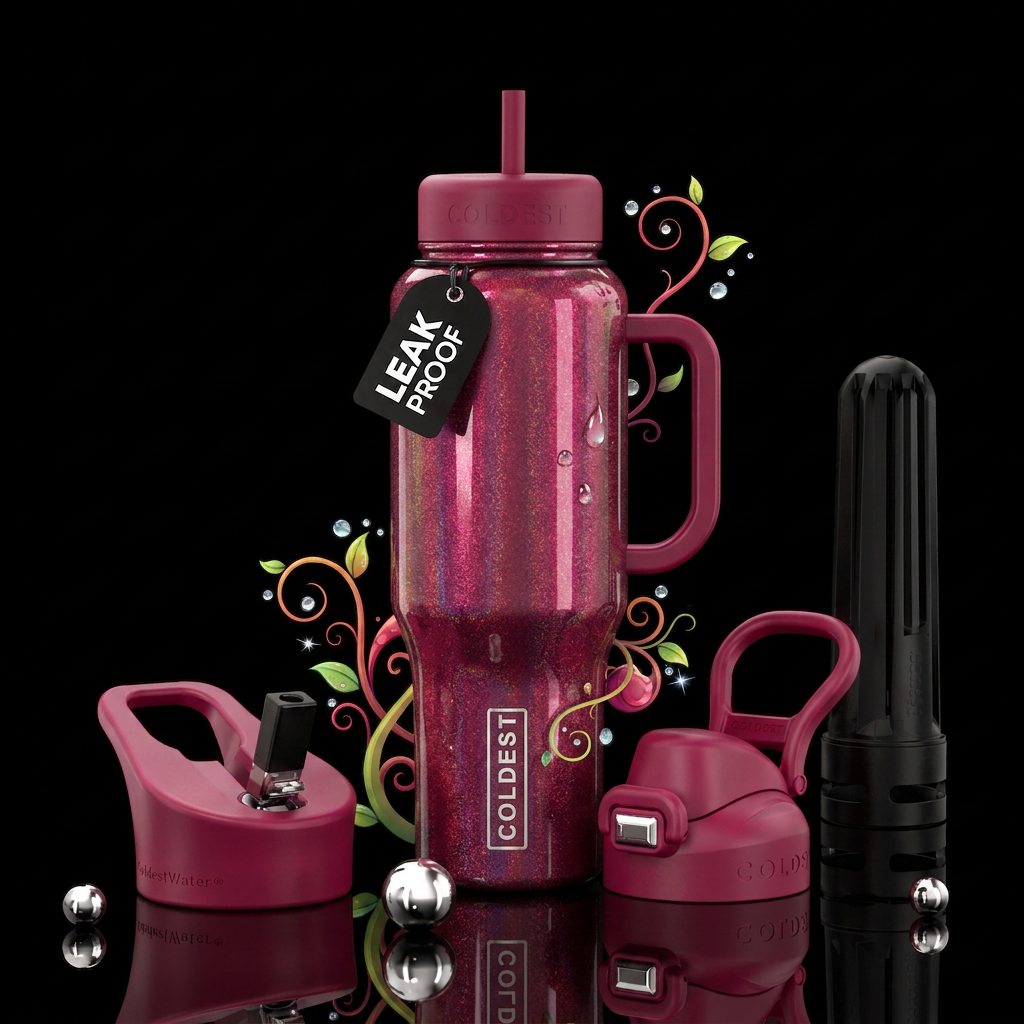 Sparkling raspberry wine color water bottle design