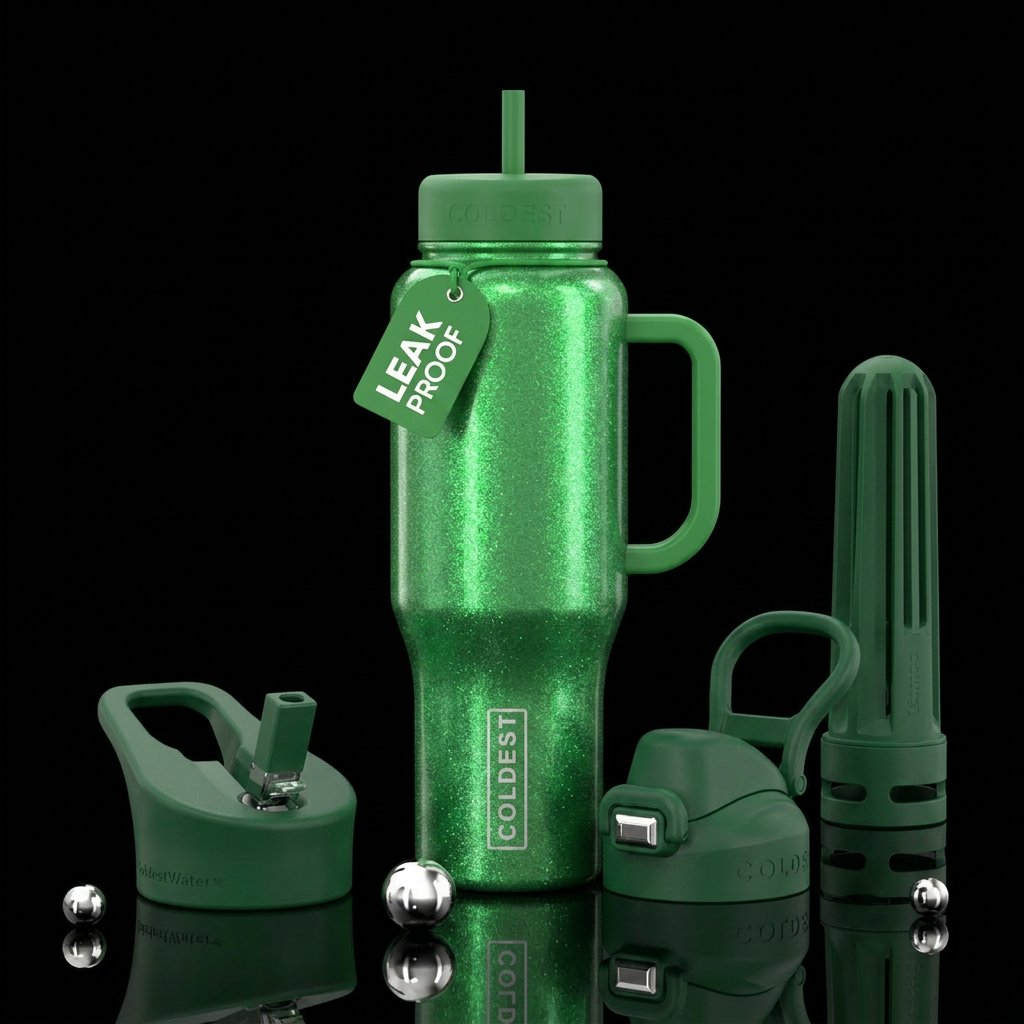 Sparkling green color water bottle design