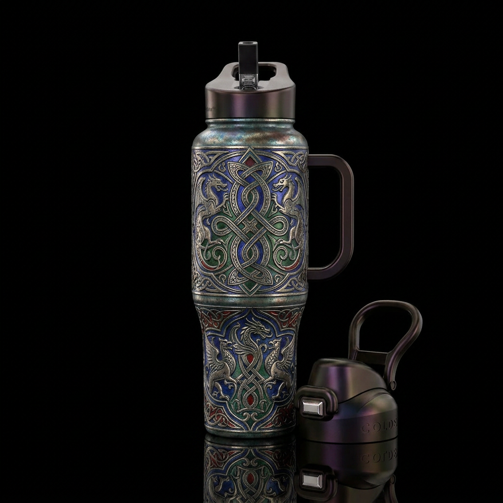 Tumbler inspired by mideaval fantasy water bottle design