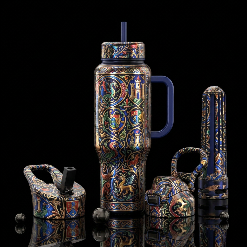Tumbler inspired by mideaval fantasy water bottle design