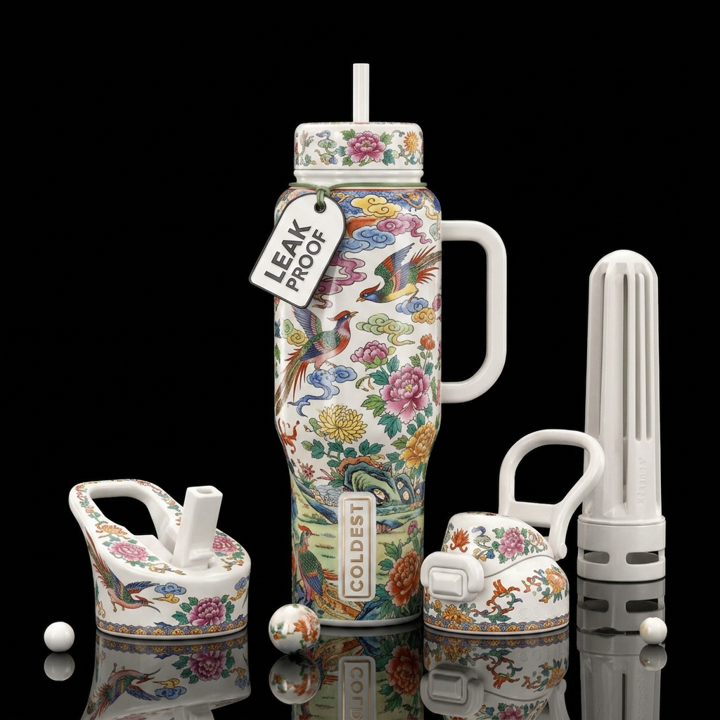 pottery, glazed with china colors water bottle design