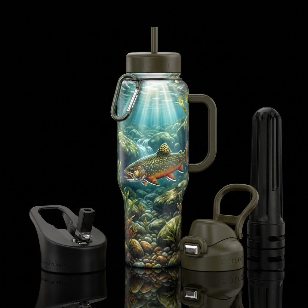 Brook trout in a mountain stream with rocky bottom... water bottle design