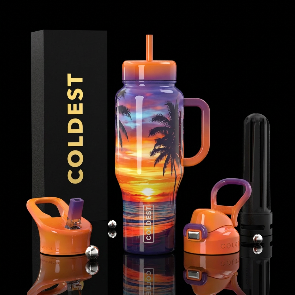 Beach colorful sunset water bottle design