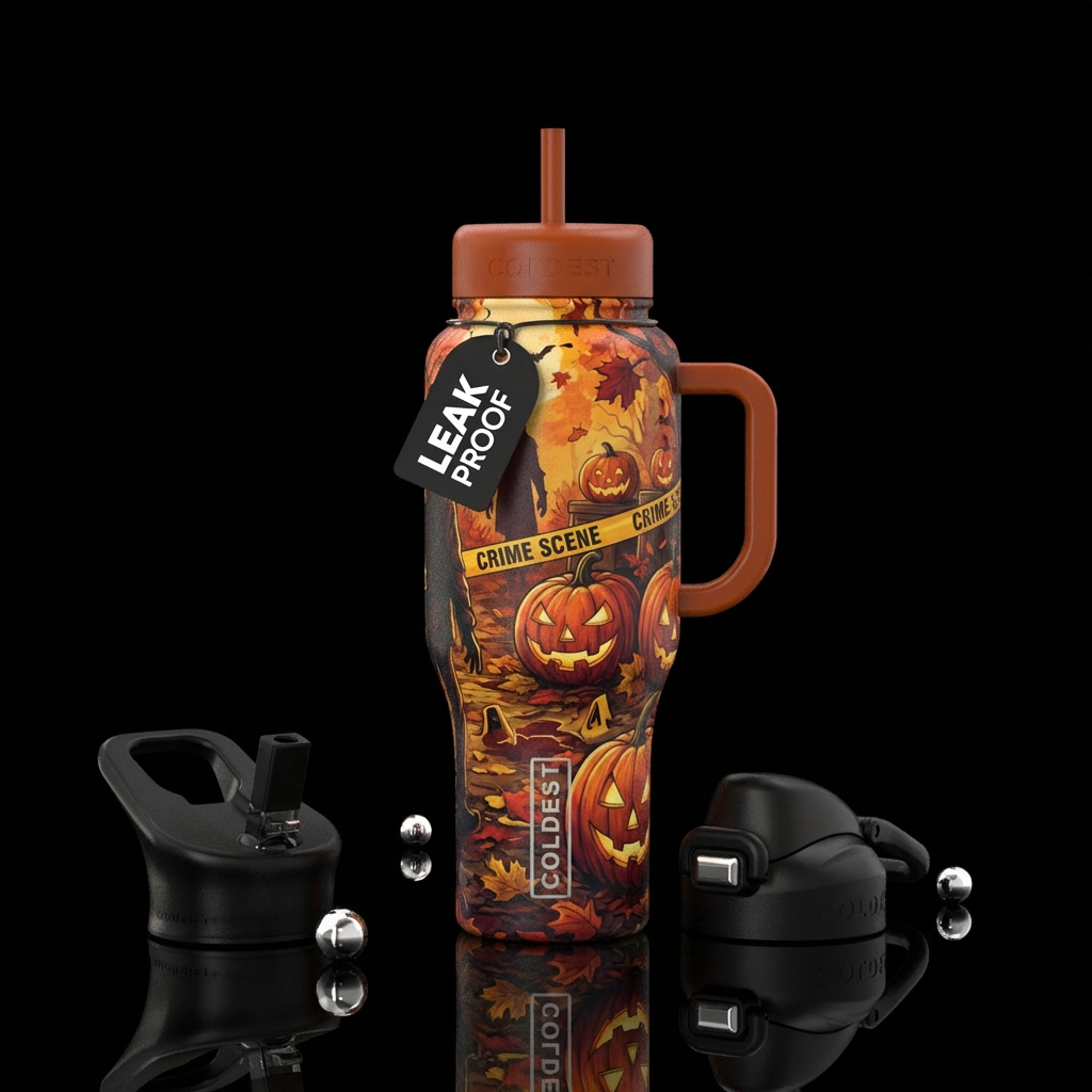 Murder scene fall pumpkins water bottle design