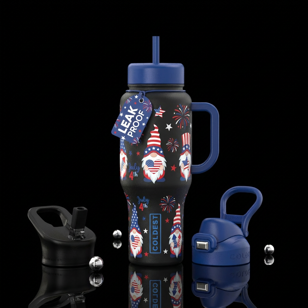Gnomes Fourth of July water bottle design