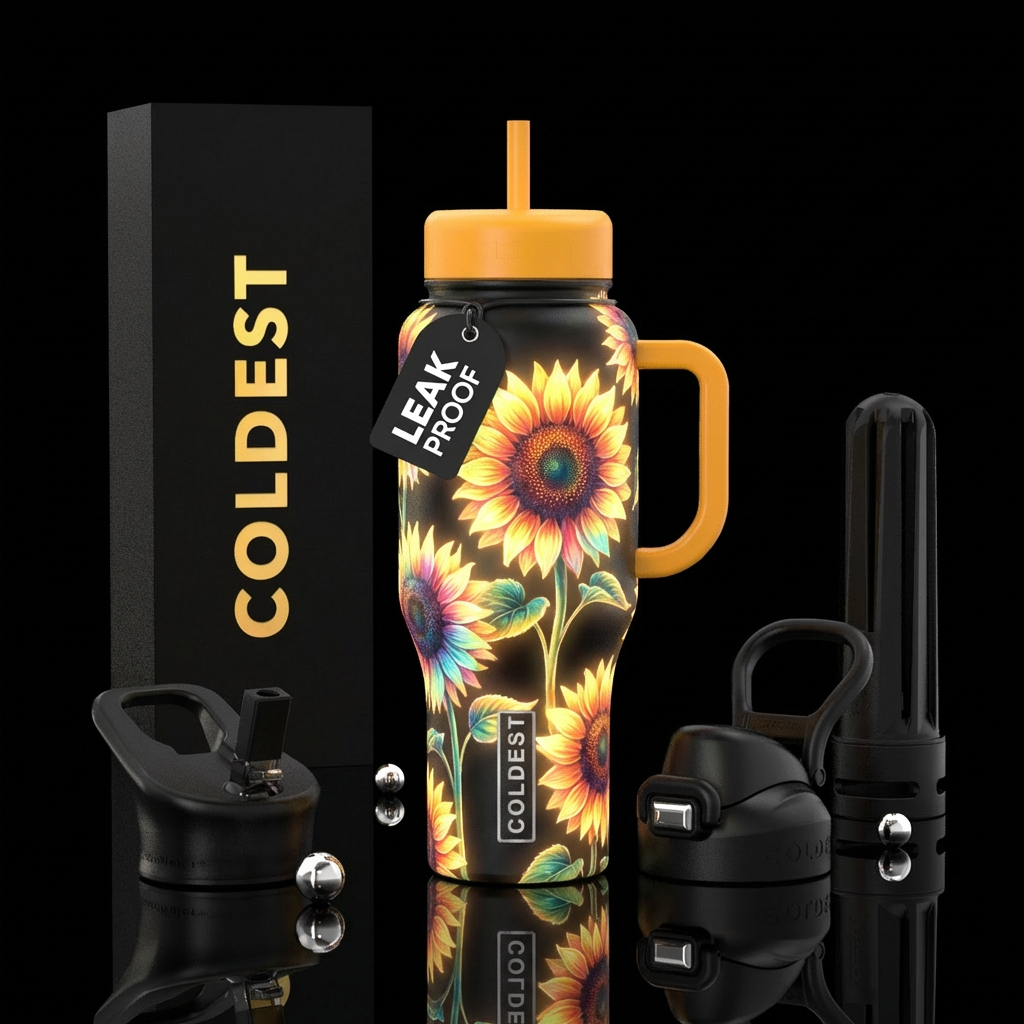 Glowing sunflower,colorful water bottle design