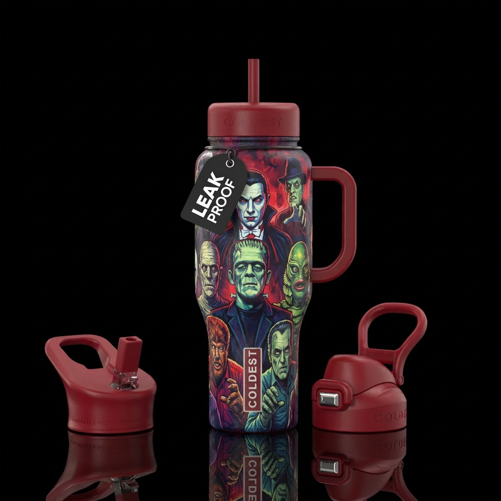 Universal monsters water bottle design