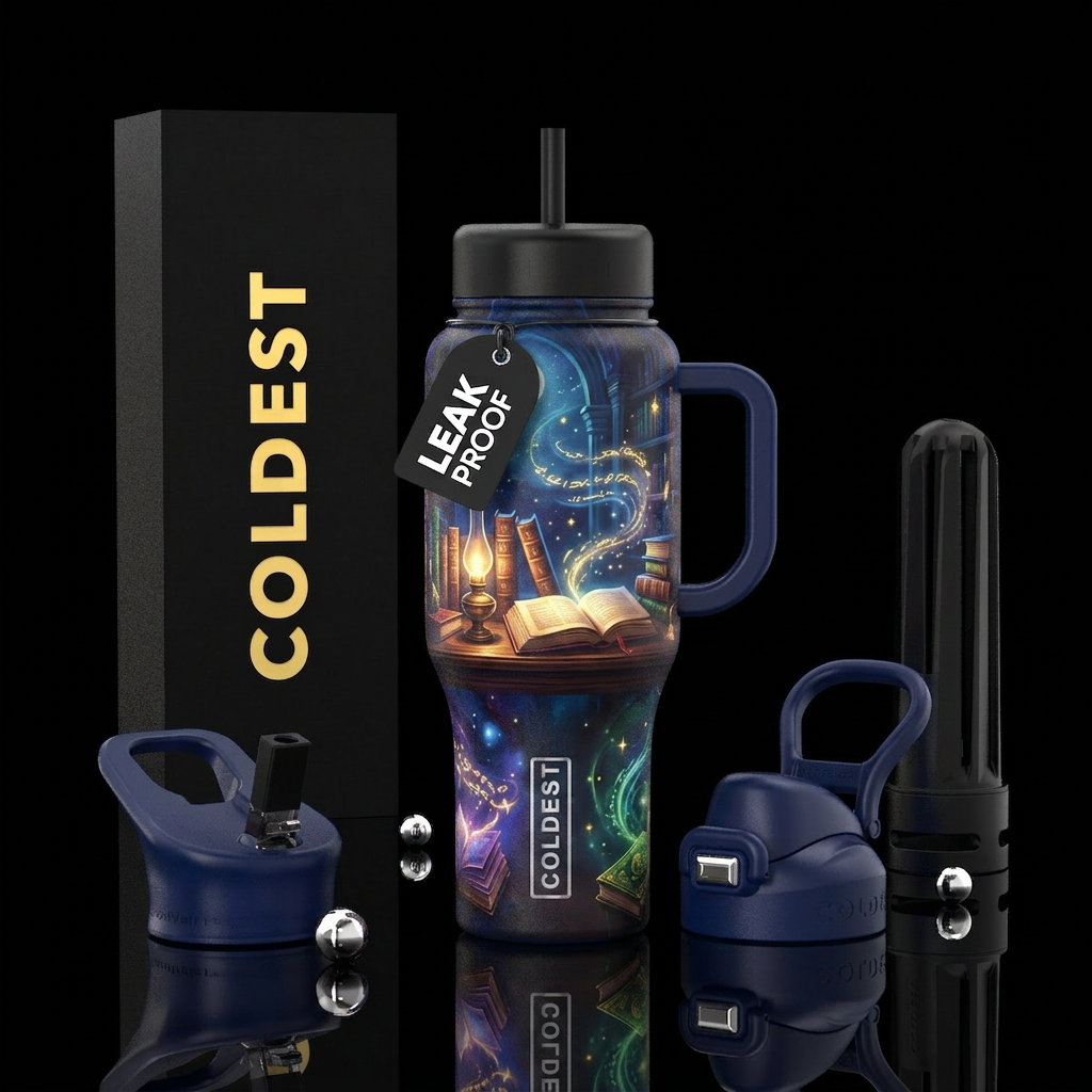 Library moonlight magic water bottle design