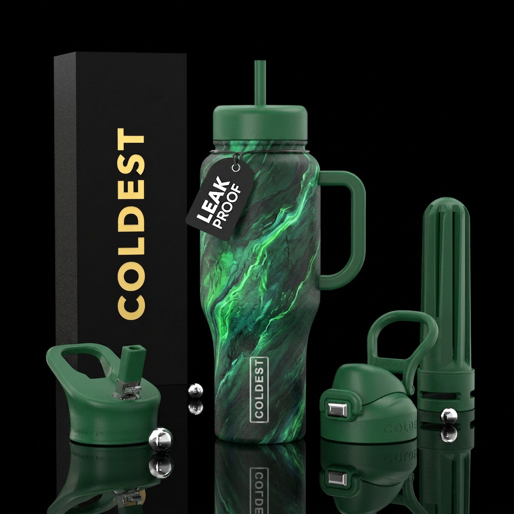 Thunderstorm abstract green water bottle design