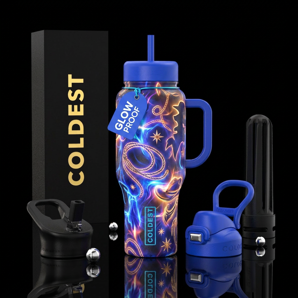 Cowboy up glow water bottle design