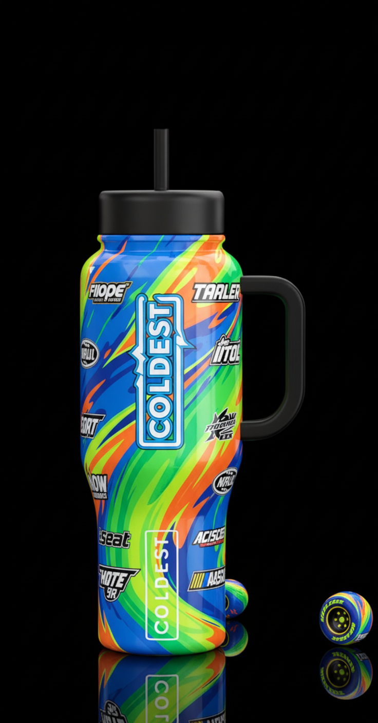 nascara like race car with teh coldest logo on the... water bottle design
