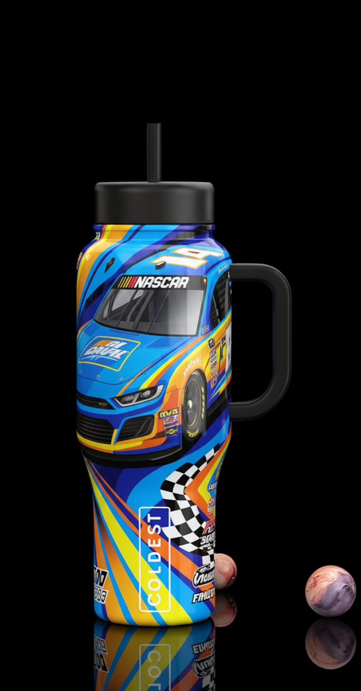 nascara like race car with teh coldest logo on the... water bottle design