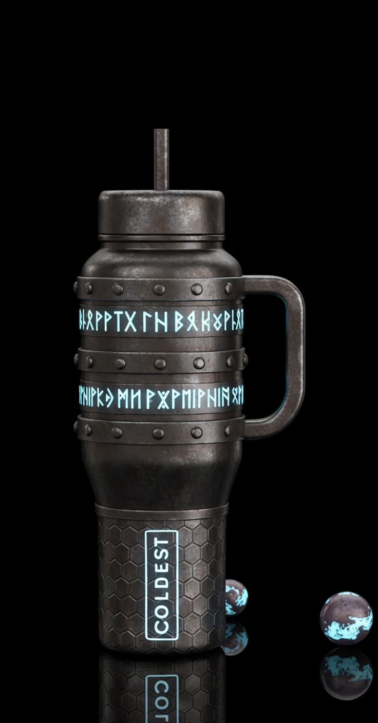 A dwarven-forged, cold-steel aesthetic (great for ... water bottle design