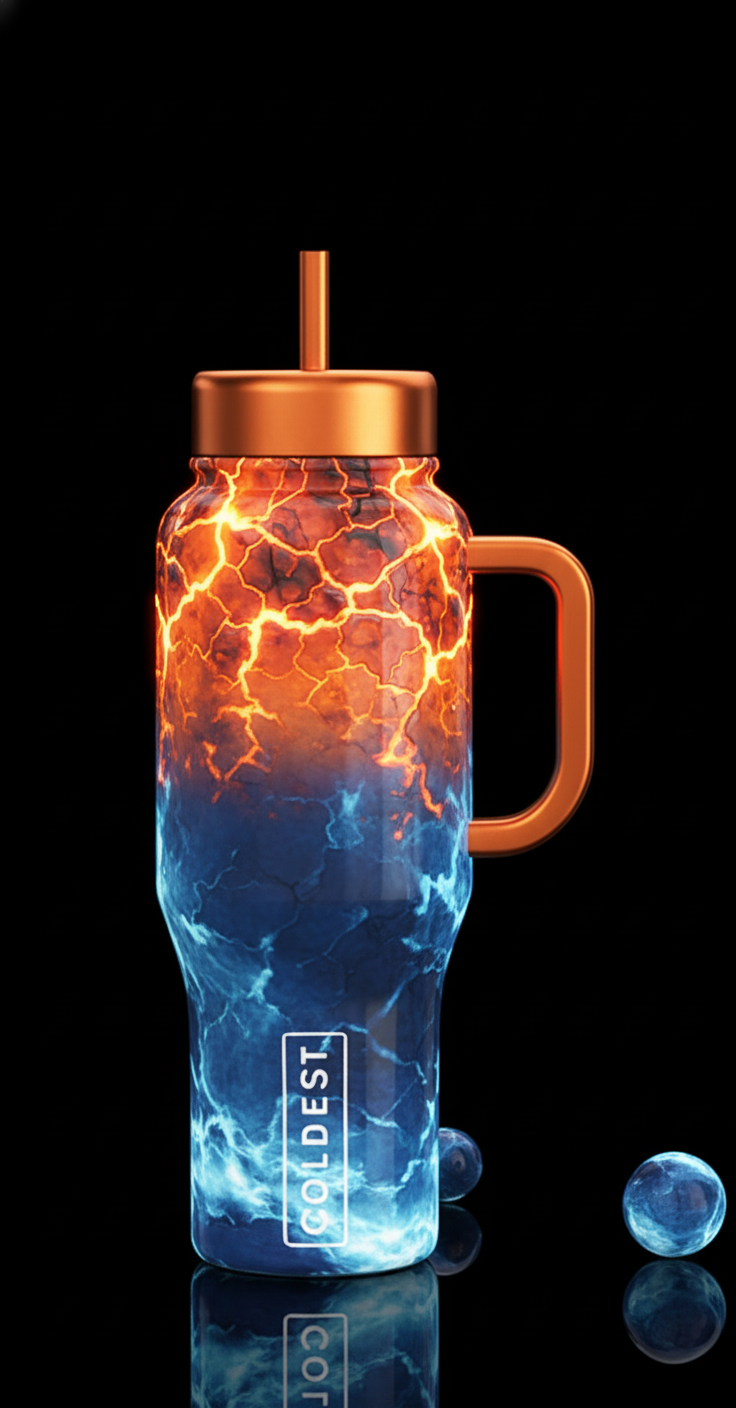 Blue icy base transitioning to orange molten top. ... water bottle design