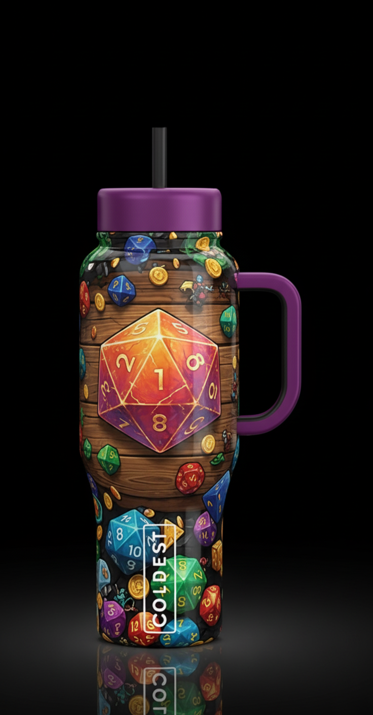 dungeon and dragons Fantasy table top with polyhed... water bottle design