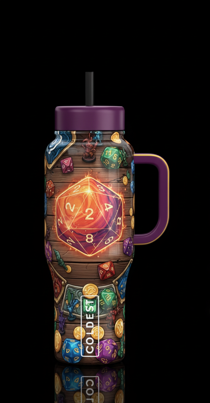 dungeon and dragons Fantasy table top with polyhed... water bottle design