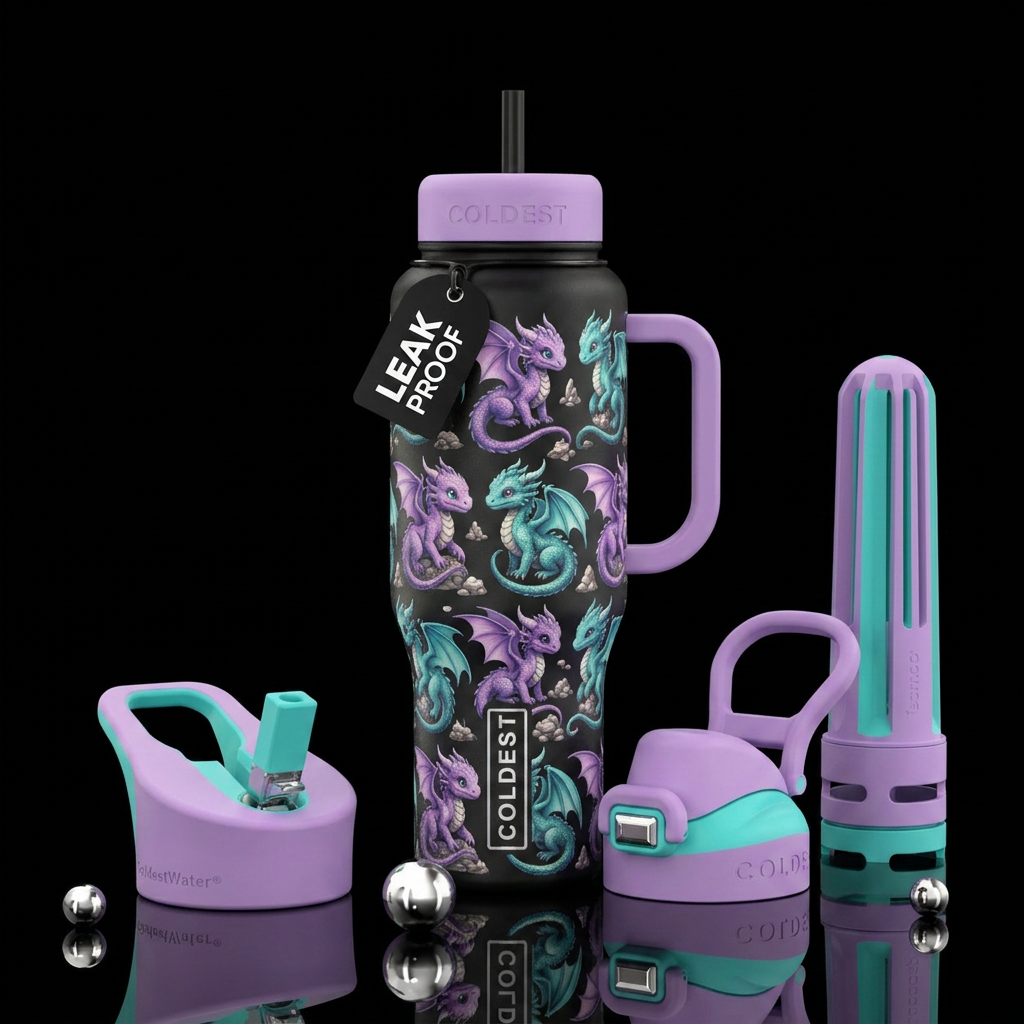 baby dragons (purple & teal) water bottle design