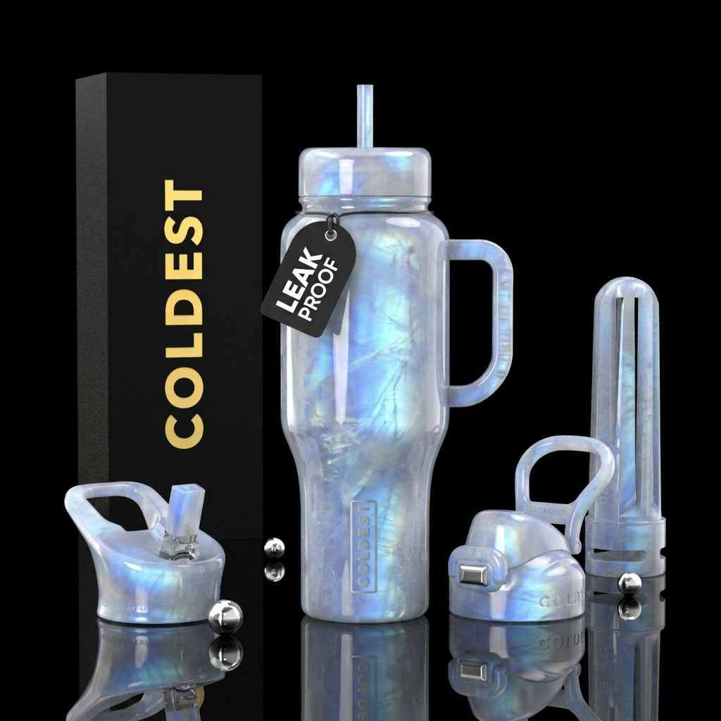 Realistic moonstone color, glossy water bottle design