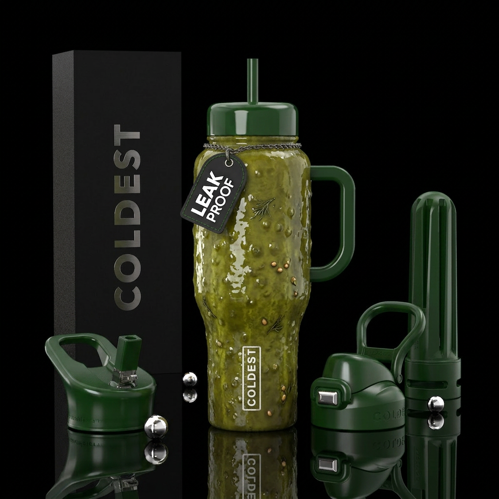 Realistic whole pickle design, high gloss water bottle design