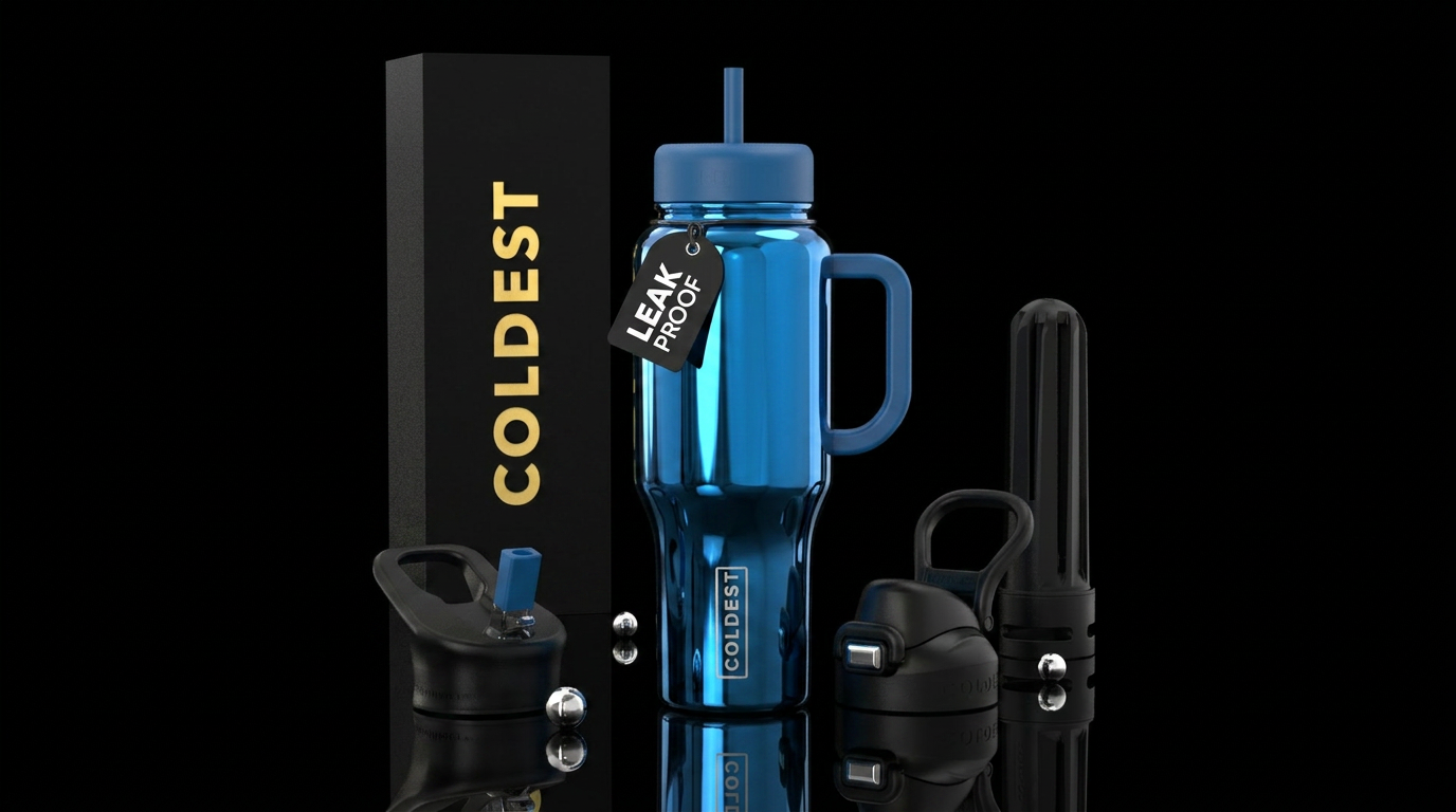 Kona Blue color in chrome,high gloss water bottle design