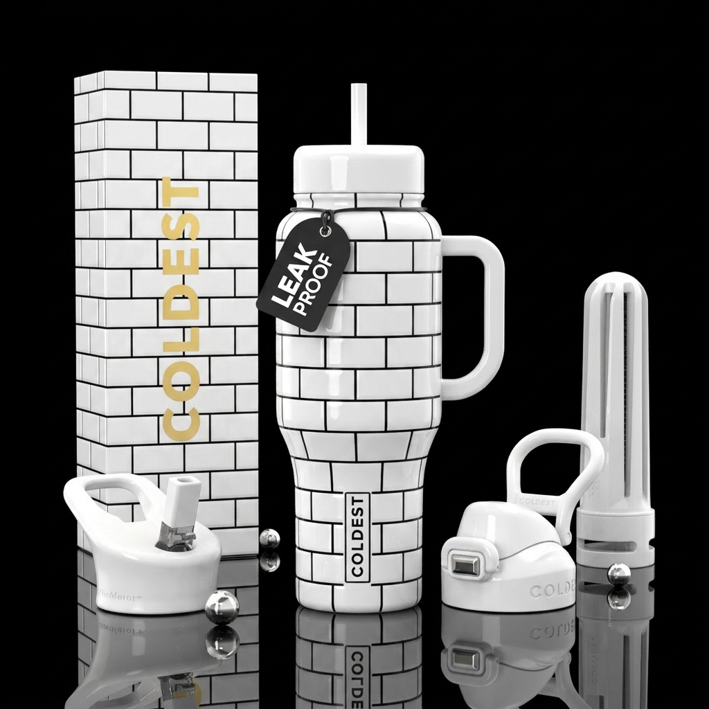 White subway tile design with black grout,high glo... water bottle design