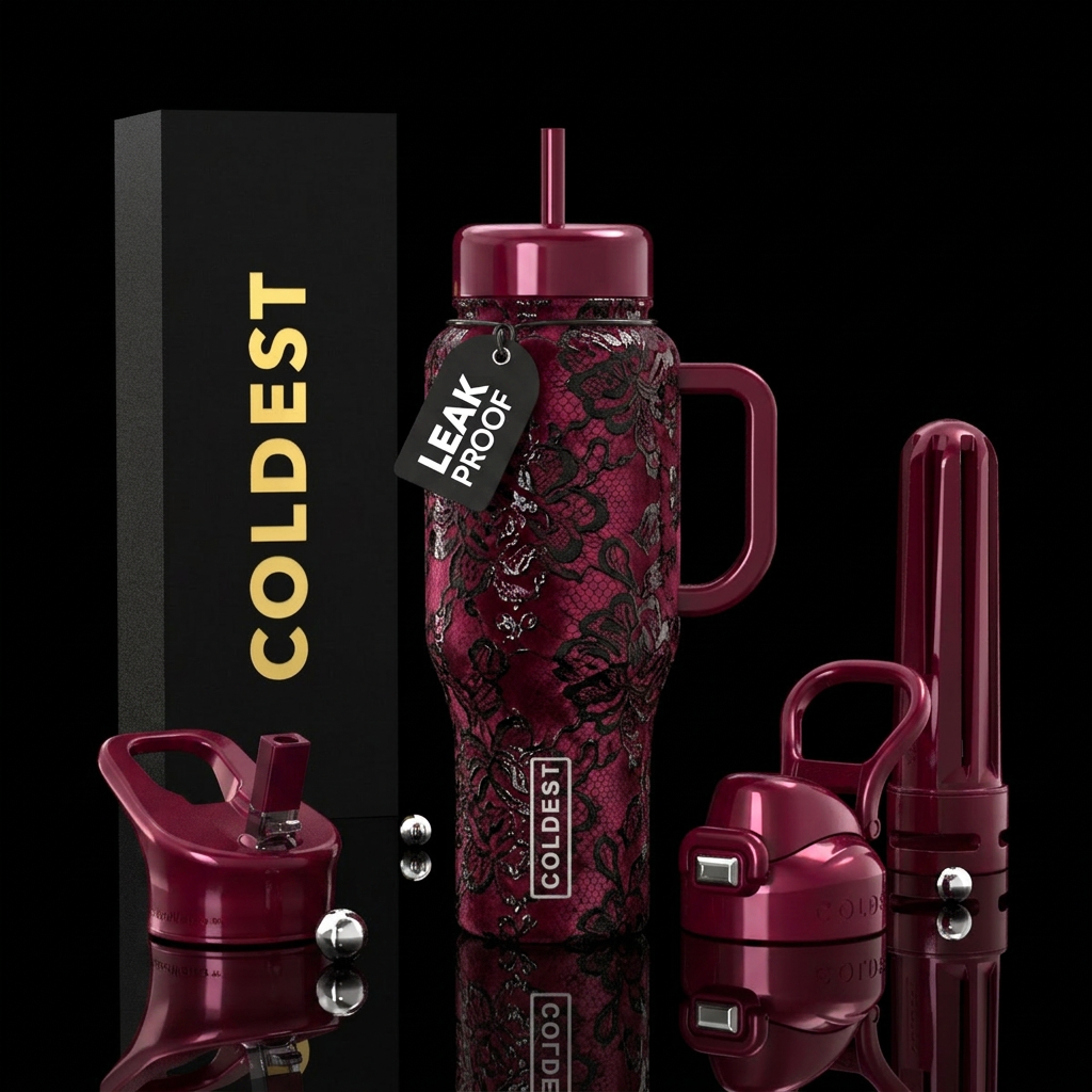 Burgundy velvet bottle color, textured black lace ... water bottle design