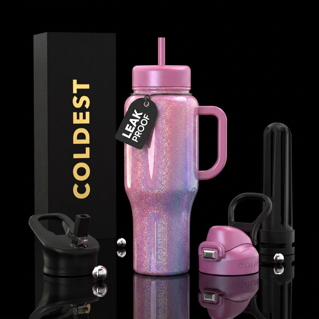 Pink gel iridescent color,sparkly water bottle design