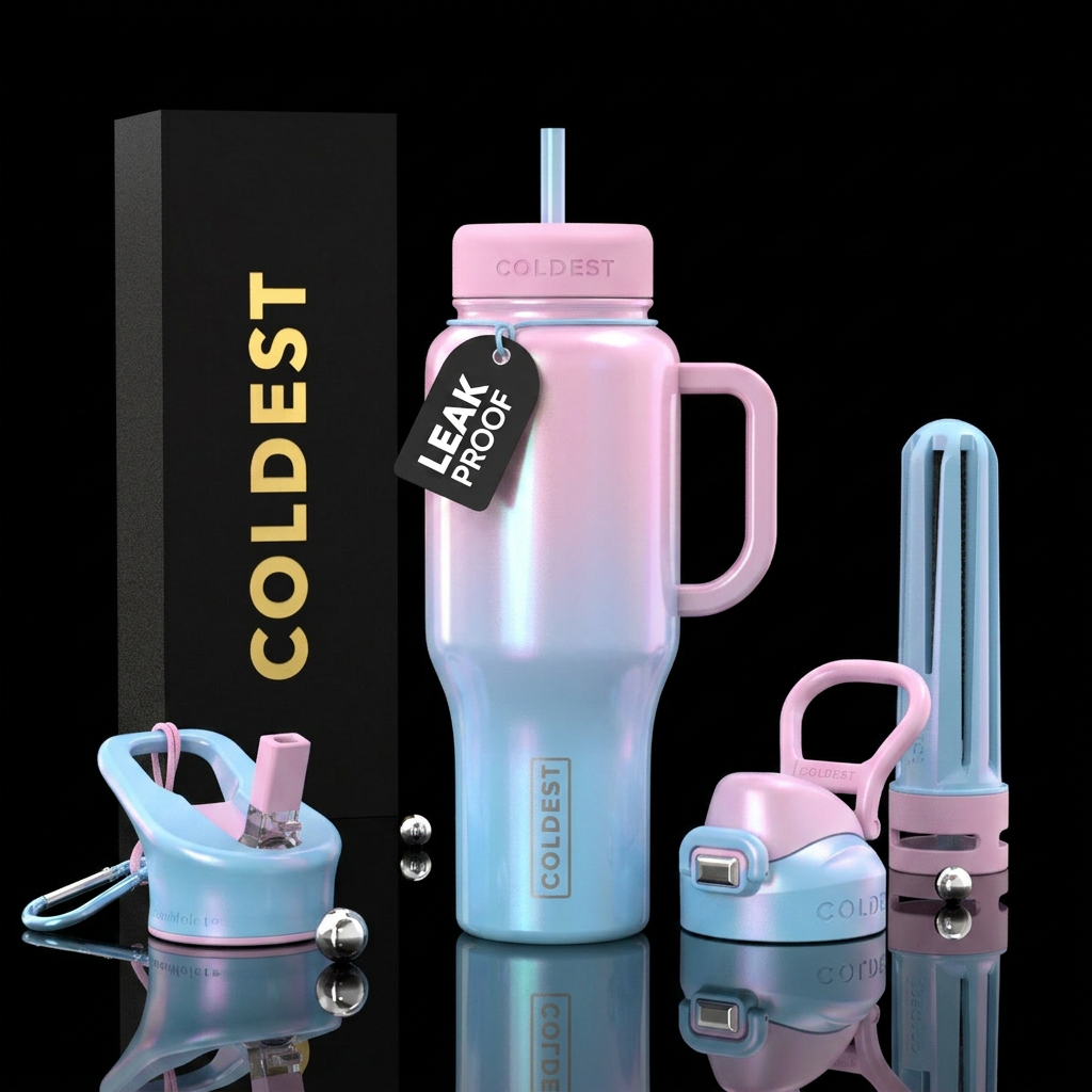 Sky blue,baby pink,pearlescent,ombre,high gloss water bottle design