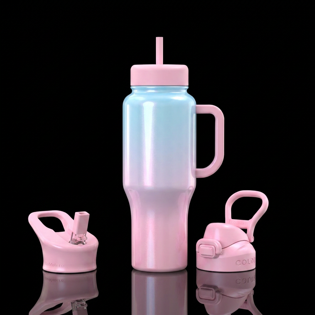 Sky blue,baby pink,pearlescent,ombre,high gloss water bottle design