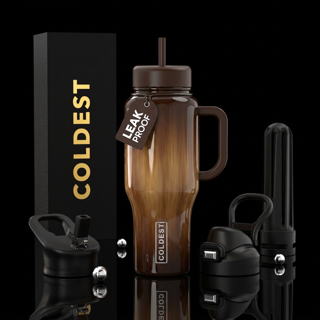 Brown,balayage,glossy water bottle design