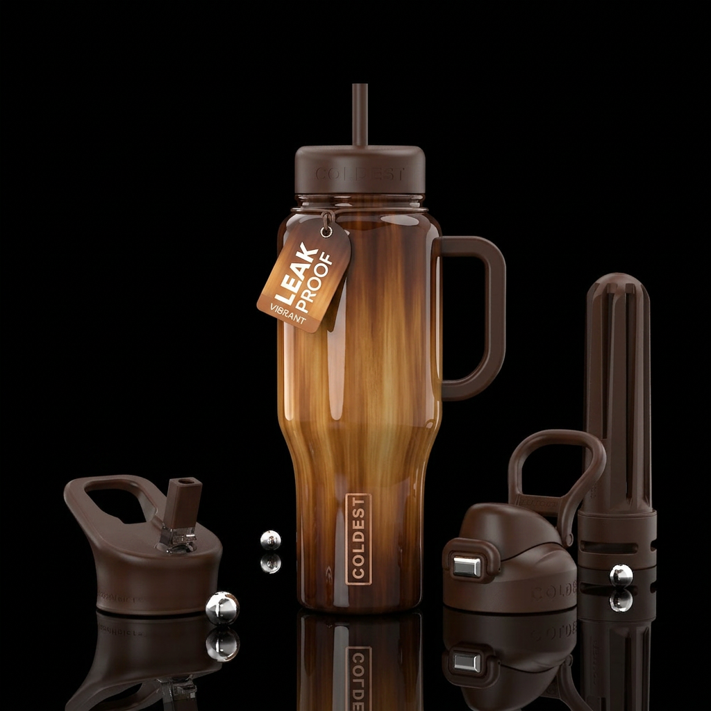 Brown,balayage,glossy water bottle design