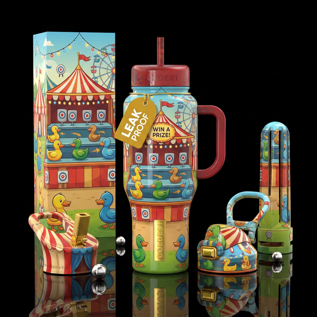 Duck shooting carnival game, happy mood,glossy water bottle design