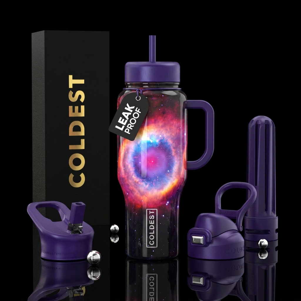 Helix Nebula,vibrant, beautiul, realism, shiny water bottle design