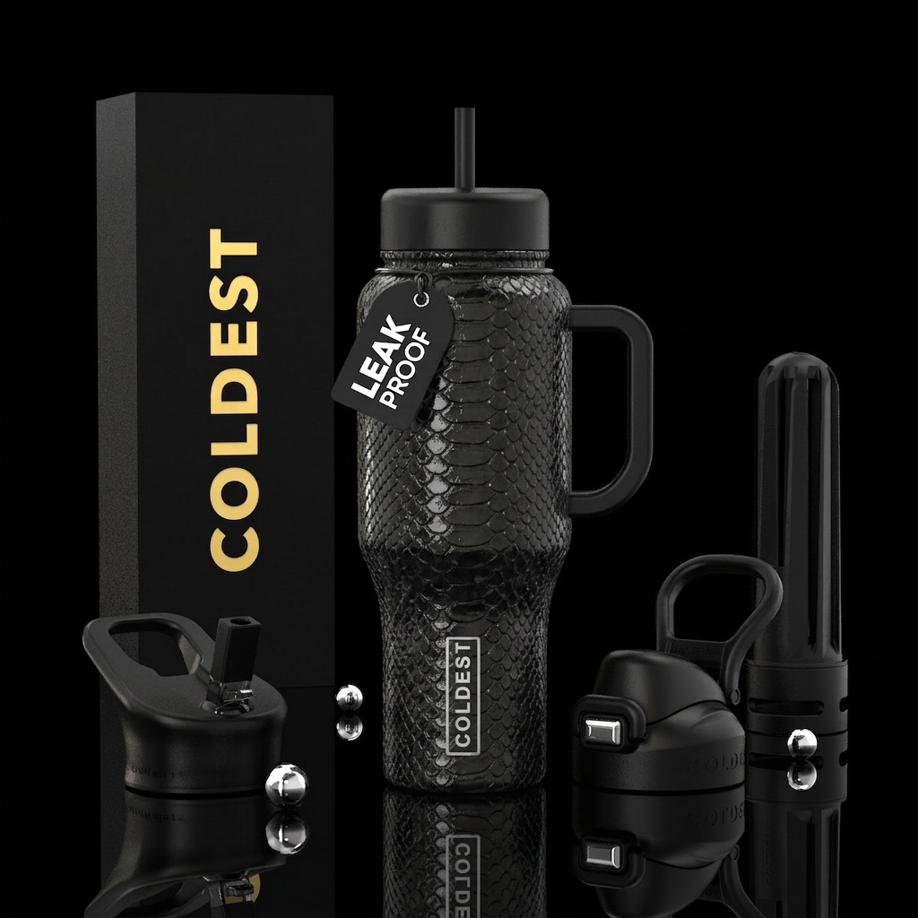 Black matte bottle color, mamba snake skin pattern... water bottle design