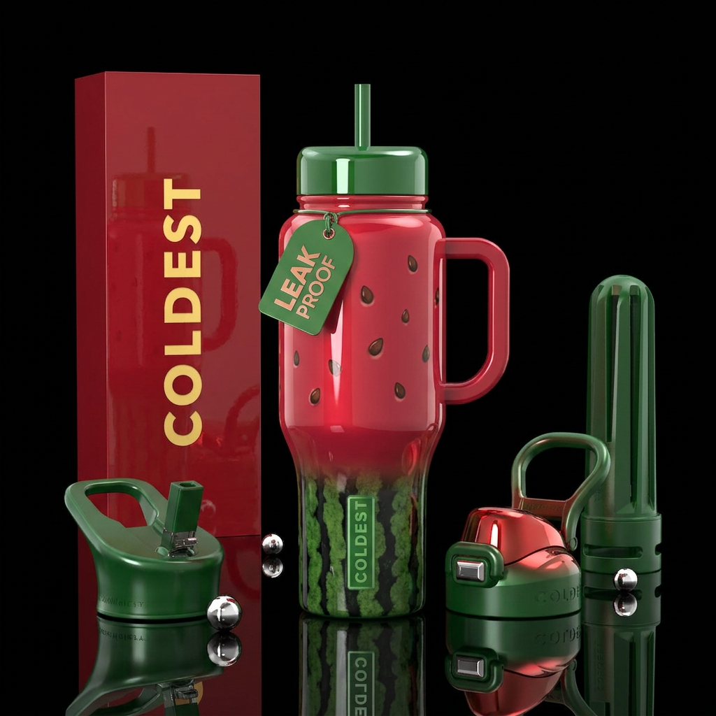 Watermelon color with watermelon seeds bottle, bot... water bottle design
